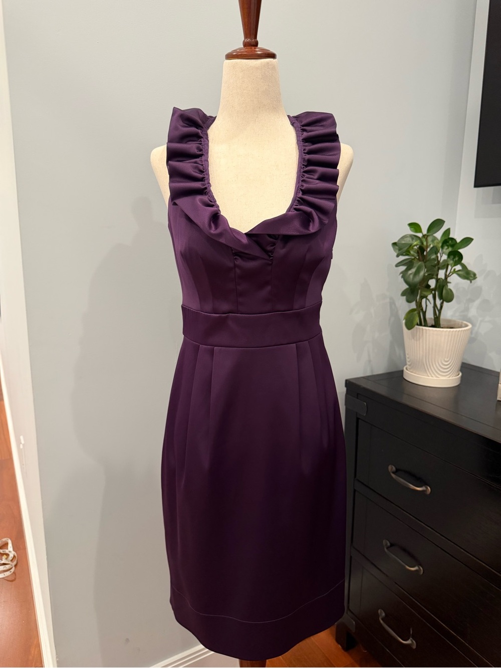 Taylor Deep Purple Ruffled V-Neck Midi Dress